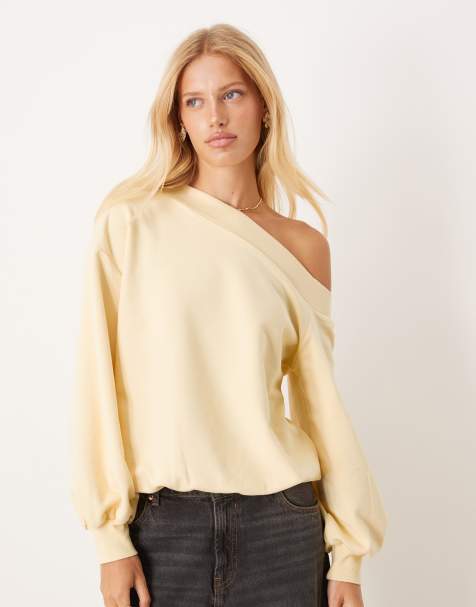 ASOS DESIGN – Żółta bluza dresowa oversize o bardzo luźnym kroju z odsłoniętym ramieniem - view 1