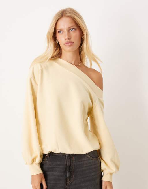 ASOS DESIGN – Żółta bluza dresowa oversize o bardzo luźnym kroju z odsłoniętym ramieniem