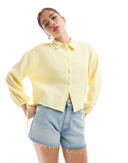 ASOS DESIGN – Żółta fakturowana bawełniana koszula o krótkim fasonie