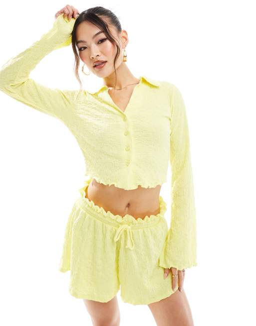ASOS DESIGN – Żółta fakturowana koszula z rozkloszowanymi rękawami, część zestawu