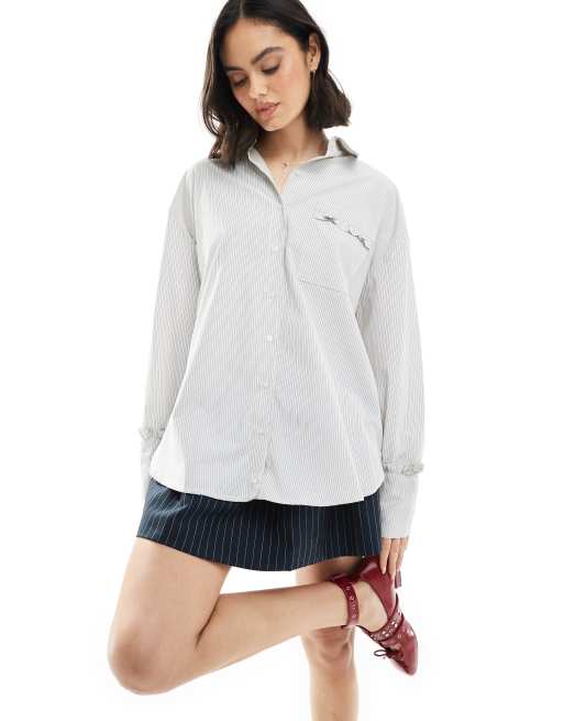 ASOS DESIGN – Żółta koszula oversize z kieszenią z falbanką, w paski
