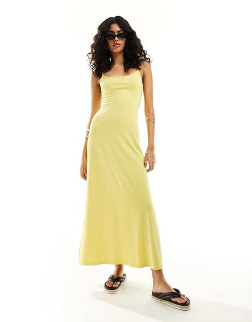ASOS DESIGN – Żółta sukienka maxi na ramiączkach z dekoltem w kształcie litery U na plecach