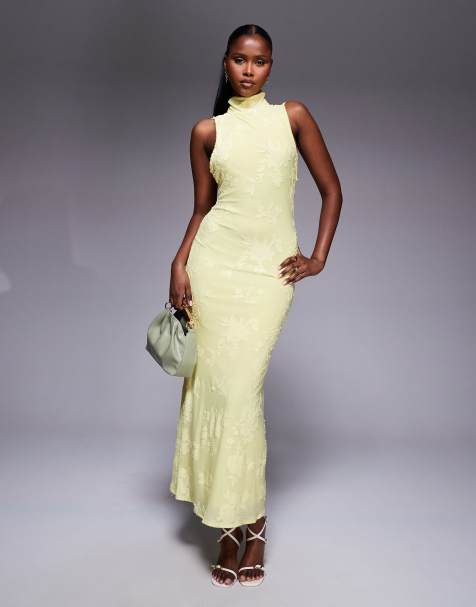 ASOS DESIGN – Żółta sukienka maxi z dekoltem typu halter, odkrytymi plecami i drapowaniem - view 1