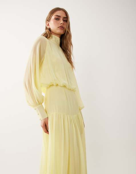 ASOS DESIGN – Żółta sukienka maxi z golfem i szerokimi mankietami - view 1