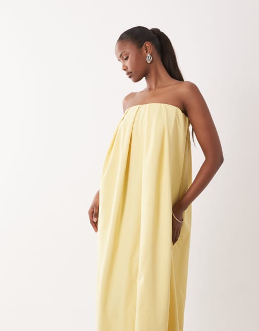 ASOS DESIGN – Żółta sukienka maxi z dekoltem bandeau, 2 z 4