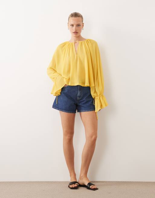 ASOS DESIGN – Żółta szyfonowa bluzka z peleryną, 3 z 4