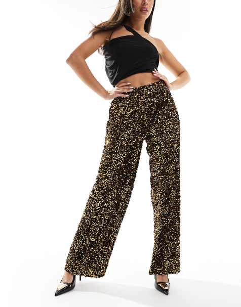 ASOS DESIGN velvet sequin pull on trouser in gold