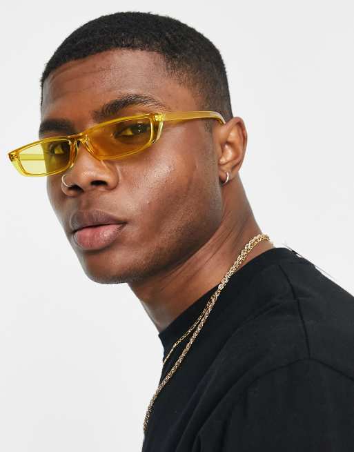 ASOS DESIGN – Żółte przezroczyste okulary przeciwsłoneczne w wąskich prostokątnych oprawkach - YELLOW