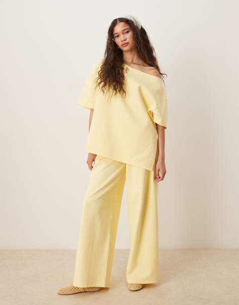 ASOS DESIGN interlock wide leg trouser in yellow