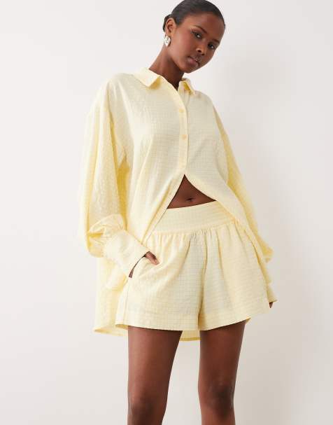 ASOS DESIGN – Żółte wciągane szorty w kratkę vichy - view 1
