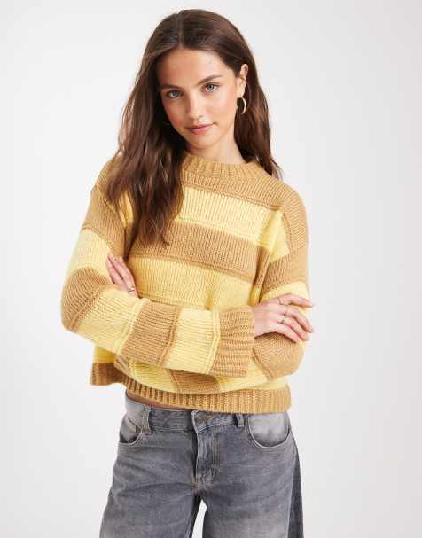 ASOS DESIGN knitted jumper in yellow and beige stripe
