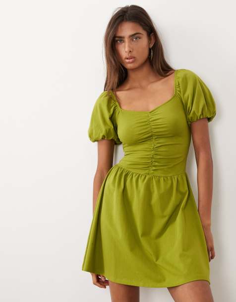 ASOS DESIGN – Złotowozielona sukienka mini z marszczonym przodem - view 1
