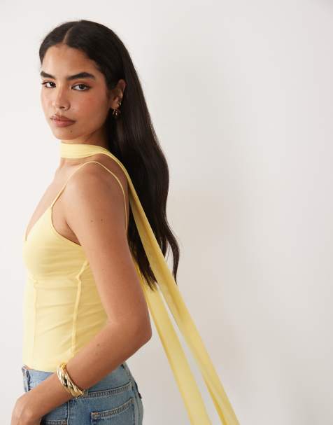 ASOS DESIGN – Żółty siateczkowy top na ramiączkach z szalikiem - view 1