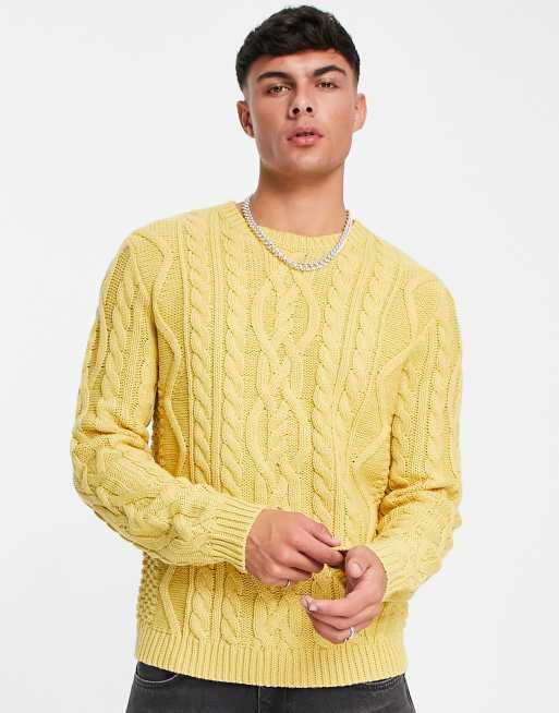 ASOS DESIGN – Żółty sweter o splocie warkoczowym