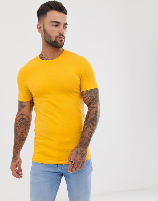 ASOS DESIGN – Żółty T-shirt o kroju podkreślającym sylwetkę z okrągłym dekoltem