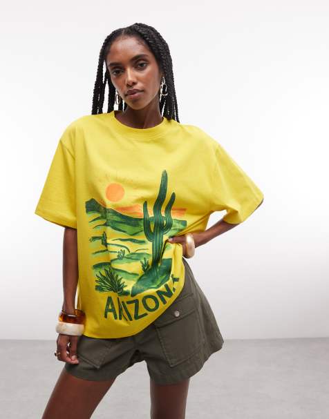 ASOS DESIGN – Żółty T-shirt oversize z napisem „Arizona” i pejzażem - view 1