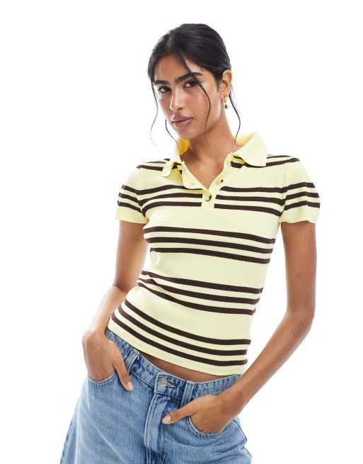 ASOS DESIGN – Żółty top w stylu rugby z dzianiny o delikatnym splocie w paski