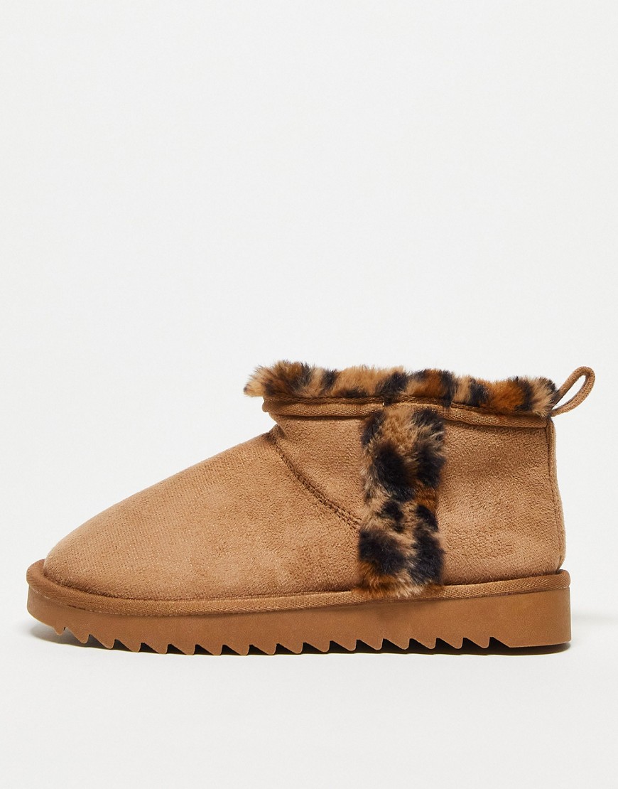 Zuric bootie slippers in chestnut and leopard-Brown