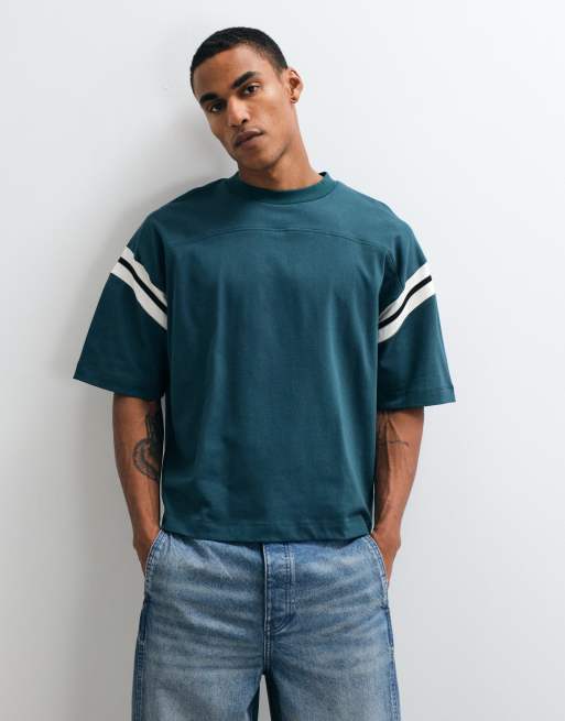 ASOS DESIGN zwaar boxy oversized T-shirt met contrasterend paneel in donkergroen, 2 van 5