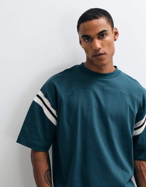 ASOS DESIGN zwaar boxy oversized T-shirt met contrasterend paneel in donkergroen, 3 van 5
