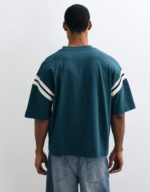 ASOS DESIGN zwaar boxy oversized T-shirt met contrasterend paneel in donkergroen, 4 van 5