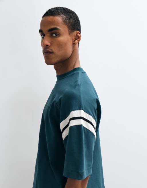 ASOS DESIGN zwaar boxy oversized T-shirt met contrasterend paneel in donkergroen, 5 van 5