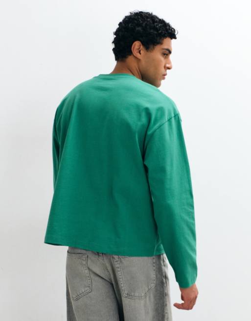 ASOS DESIGN zwaar boxy oversized T-shirt met lange mouwen in groen, 5 van 5