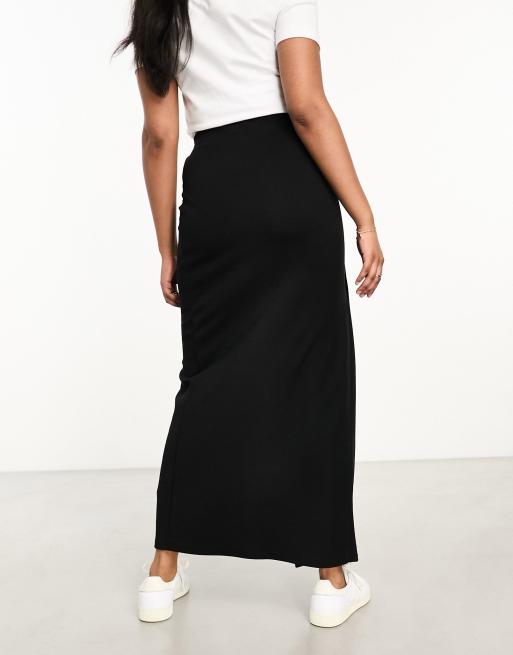 ASOS DESIGN - Zwaar geribbelde midi-rok met split in zwart, 3 van 4