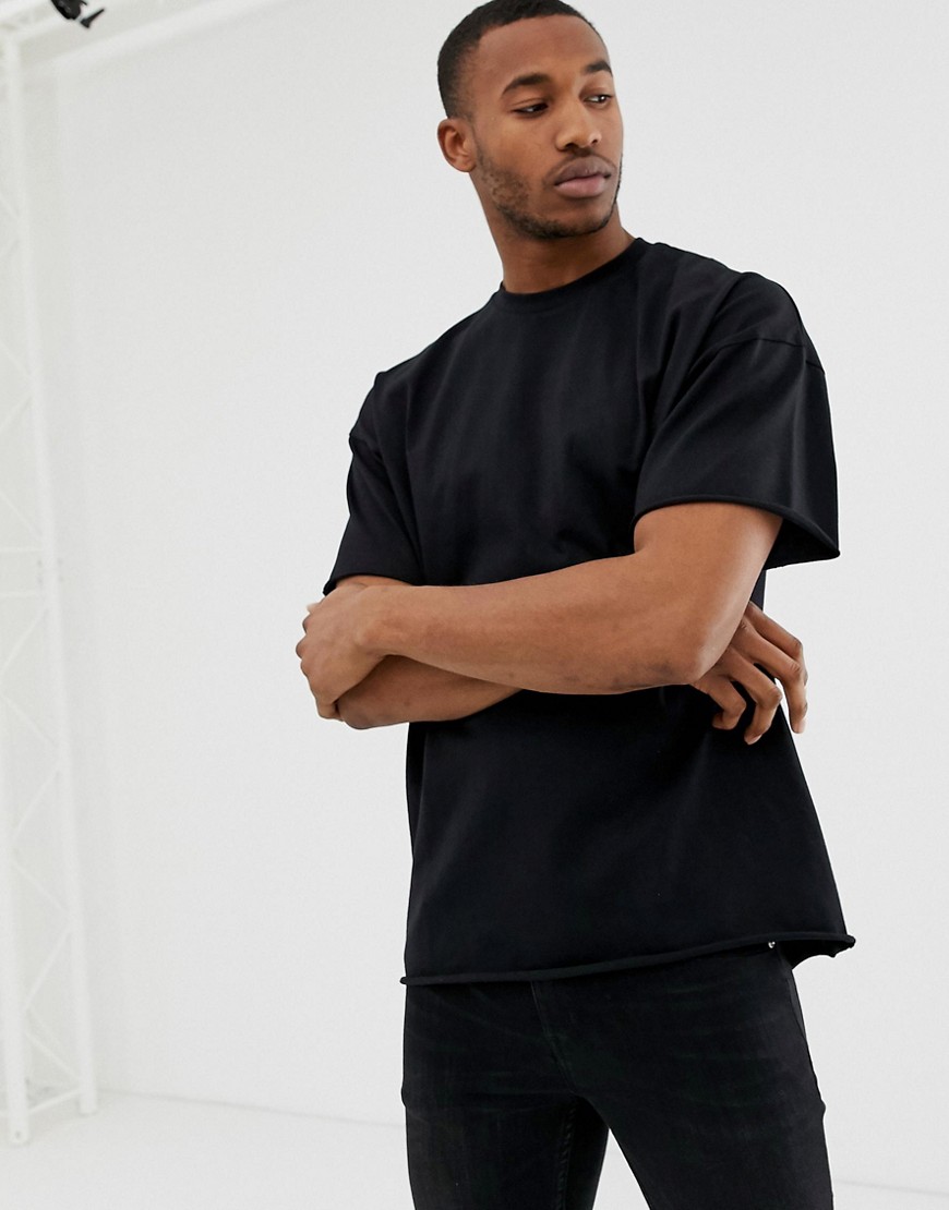 ASOS DESIGN - Zwaar oversized T-shirt met onafgewerkte randen in zwart