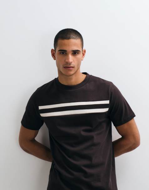 ASOS DESIGN zwaar T-shirt met regular-fit en contrasterende bies in bruin - view 1