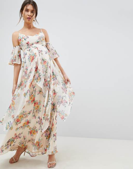 ASOS DESIGN Zwangerschap Gebloemde maxi jurk met fladdermouwen