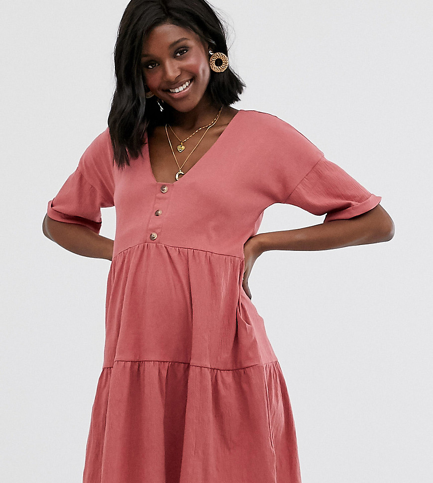 ASOS DESIGN - Zwangerschapskleding - Aangerimpelde jurk met textuur, knopen en gelaagde rok-Roze