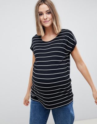 ASOS DESIGN - Zwangerschapskleding - Borstvoeding T-shirt met ronde hals, dubbele laag en zwarte strepen-Multi
