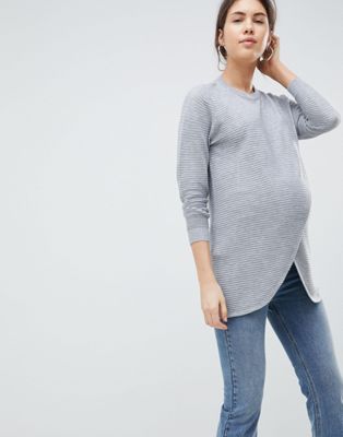 ASOS DESIGN - Zwangerschapskleding - Borstvoedingstrui met overslag met gerimpelde naden-Grijs