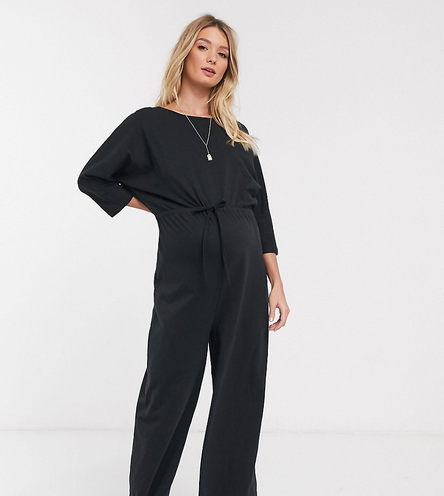 Asos Maternity - Asos design - zwangerschapskleding - casual jumpsuit met strikceintuur van jersey-zwart