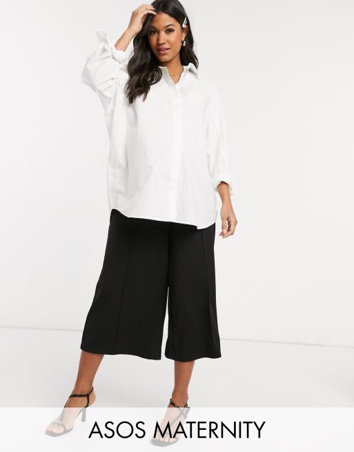 ASOS DESIGN - Zwangerschapskleding - Cropped geplooide broek met wijde pijpen