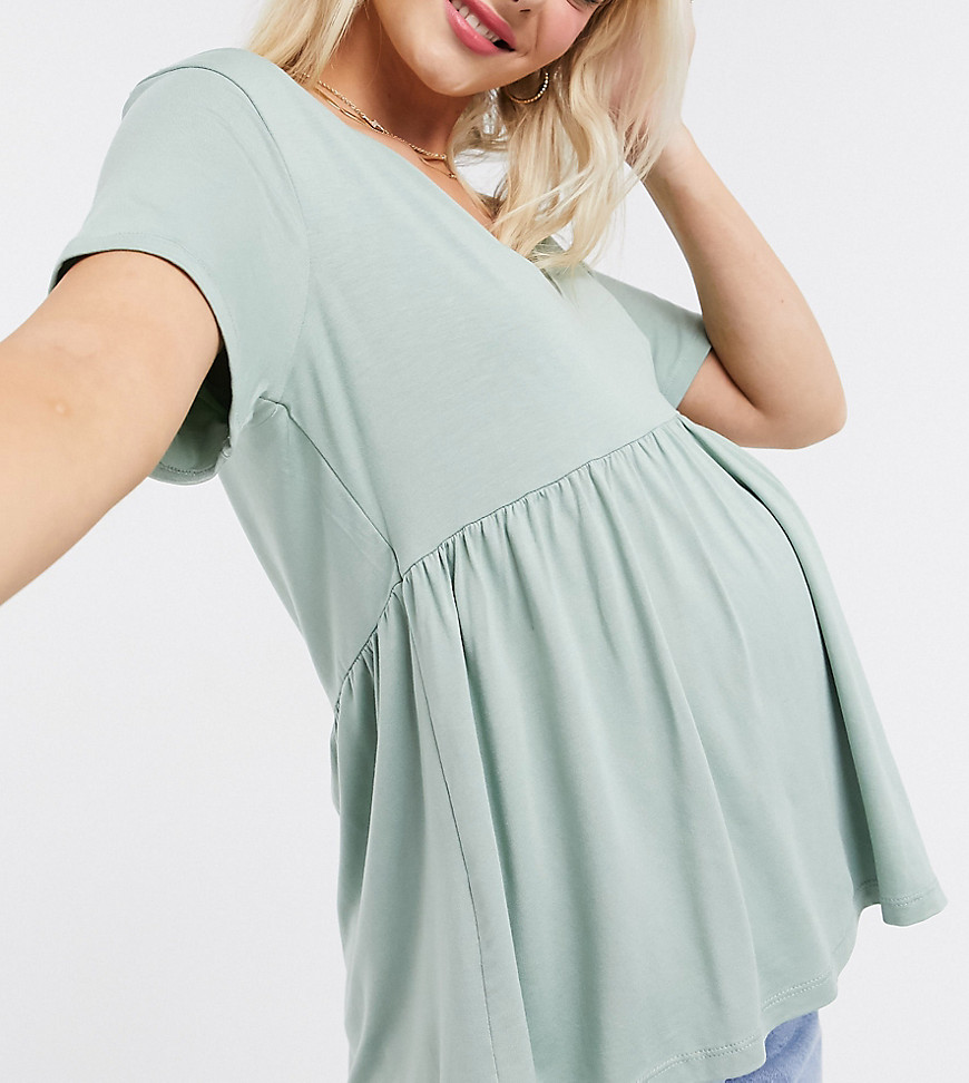 ASOS DESIGN - Zwangerschapskleding - Gelaagde aangerimpelde borstvoedingstop in groen