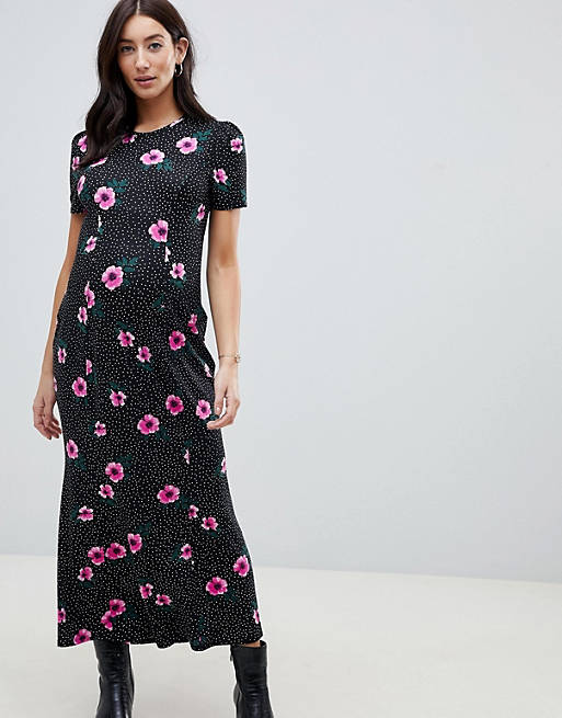 Ingrijpen strelen Demonteer ASOS Design - Zwangerschapskleding - Lange jurk in zwart-witte stippen met  bloemenprint | ASOS