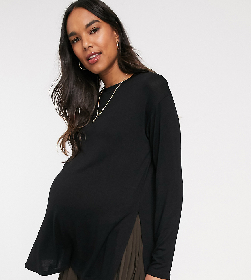 ASOS DESIGN - Zwangerschapskleding - Lange top met lange mouwen en textuur in zwart