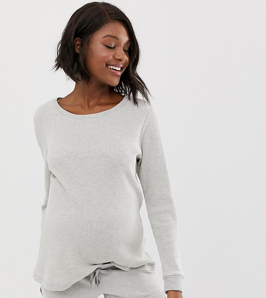 ASOS DESIGN - Zwangerschapskleding - Loungesweater met wafeltextuur-Grijs