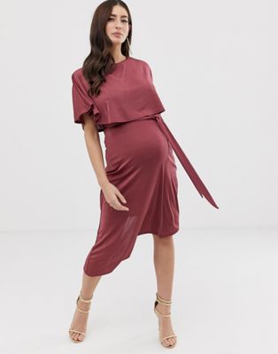 ASOS DESIGN - Zwangerschapskleding - Midi-jurk met crop top, cape en asymmetrische rok, voor borstvoeding-Rood