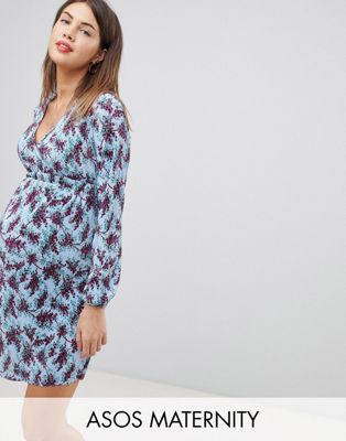 ASOS DESIGN - Zwangerschapskleding - Mini-jurk met ruime tailleband in bloemenprint-Multi