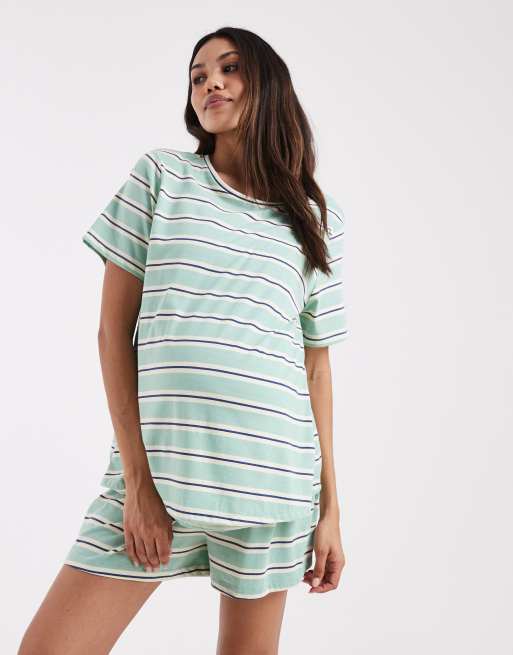 ASOS DESIGN Maternity - Mix en match - Pyjama in saliegroen met blauwe streep, 2 van 3