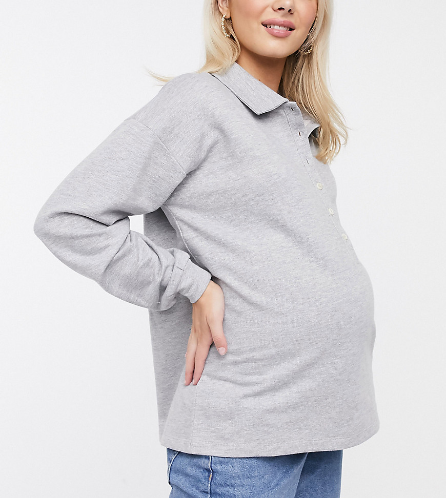 ASOS DESIGN - Zwangerschapskleding - Polosweater voor borstvoeding-Grijs