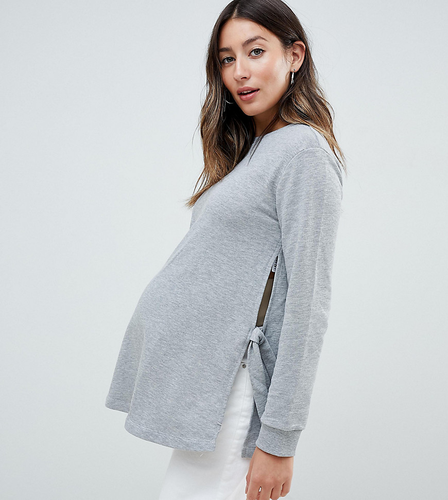 ASOS DESIGN - Zwangerschapskleding - Sweater voor borstvoeding met strik aan de zijkant-Grijs