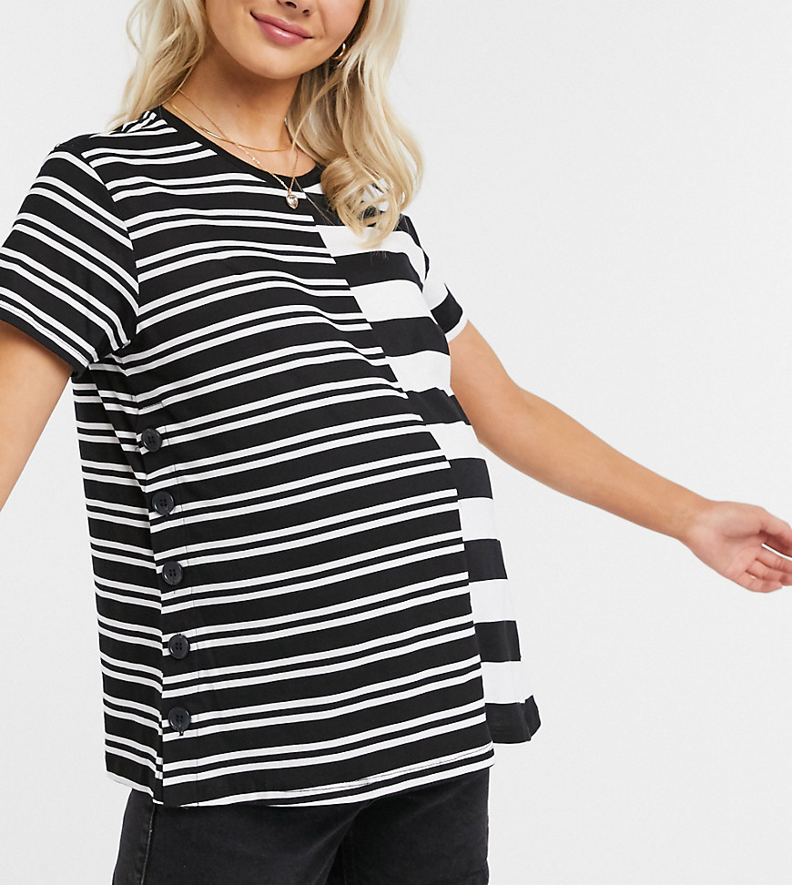 ASOS DESIGN - Zwangerschapskleding - T-shirt voor borstvoeding met drukknopen en strepenprint-Multi