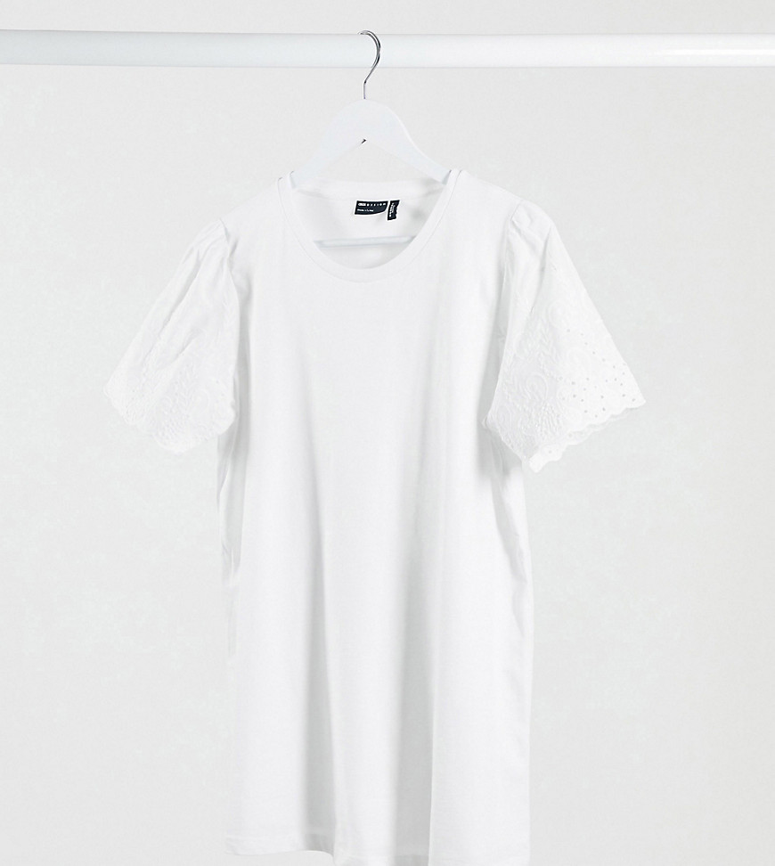 ASOS DESIGN Zwangerschapskleding - T-shirt voor borstvoeding met mouwen met broderie-detail in wit