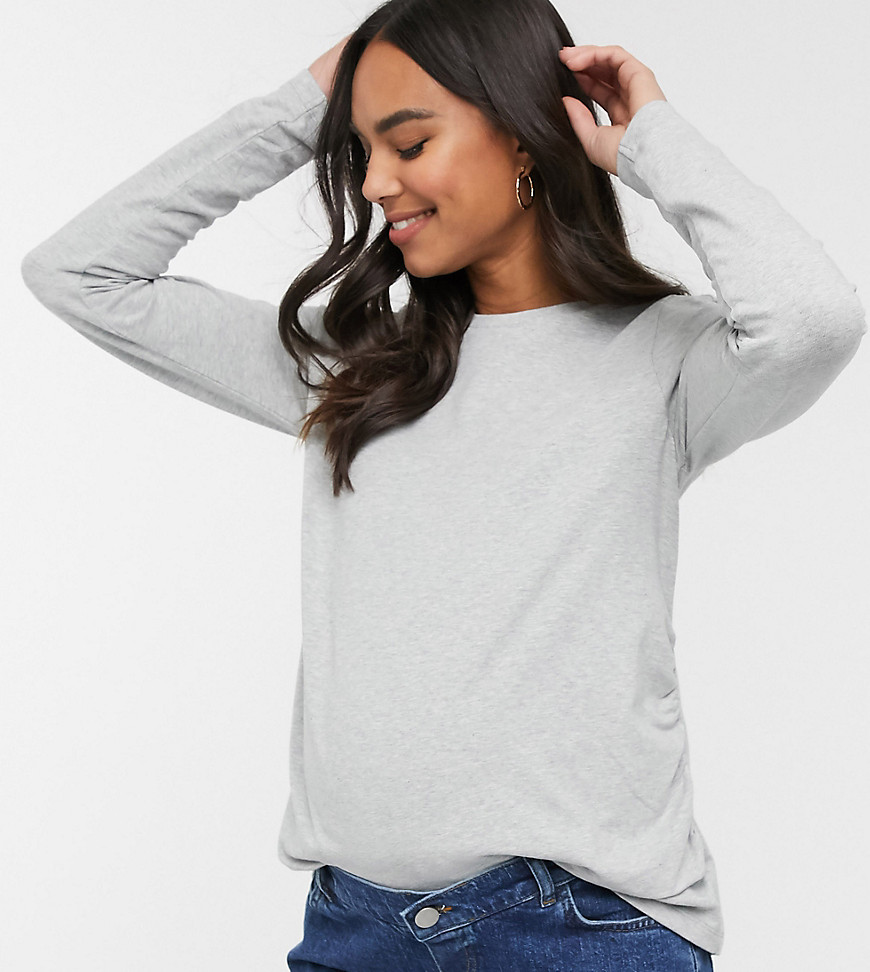 ASOS DESIGN Zwangerschapskleding - Ultimate - T-shirt van biologisch katoen met ronde hals en lange mouwen in gemêleerd grijs