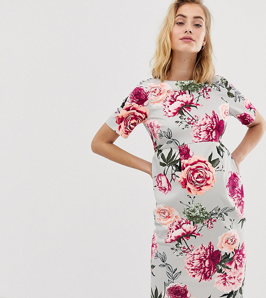 ASOS DESIGN - Zwangerschapskleding - wiggle midi-jurk met bloemenprint-Roze