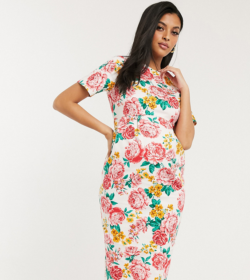 ASOS DESIGN - Zwangerschapskleding - wiggle midi-jurk met bloemenprint-Multi